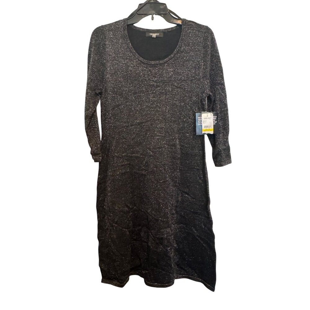 Nine West Sparkle Knit Womens Medium Black & Silver Midi Dress
